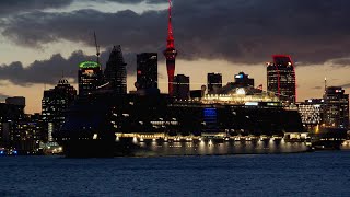 Cruise Ship DISCOVERY PRINCESS leaves Auckland 4K