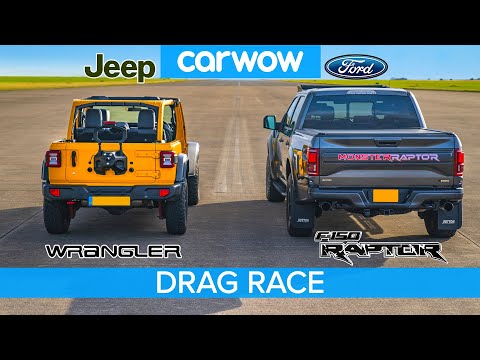 Ford F150 Raptor vs Jeep Wrangler – DRAG RACE, ROLLING RACE & BRAKE TEST