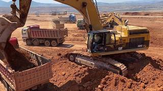 Three Caterpillar 365C Excavators Removing Overburden at Massive Coal Mine