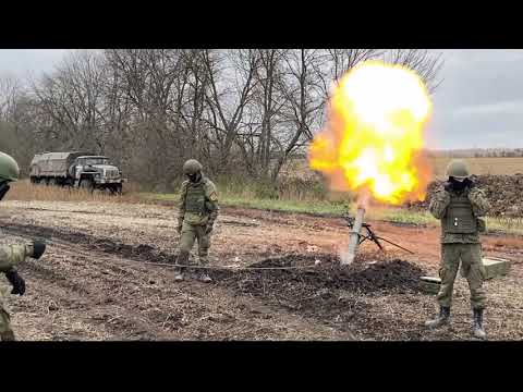 Russian 2B11 mortar crews in combat action within the special military operation