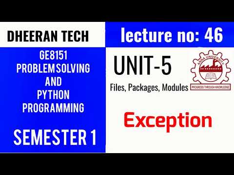 Ge8151problem Solving And Python Programming Psppmanojkumar Lectures Exception