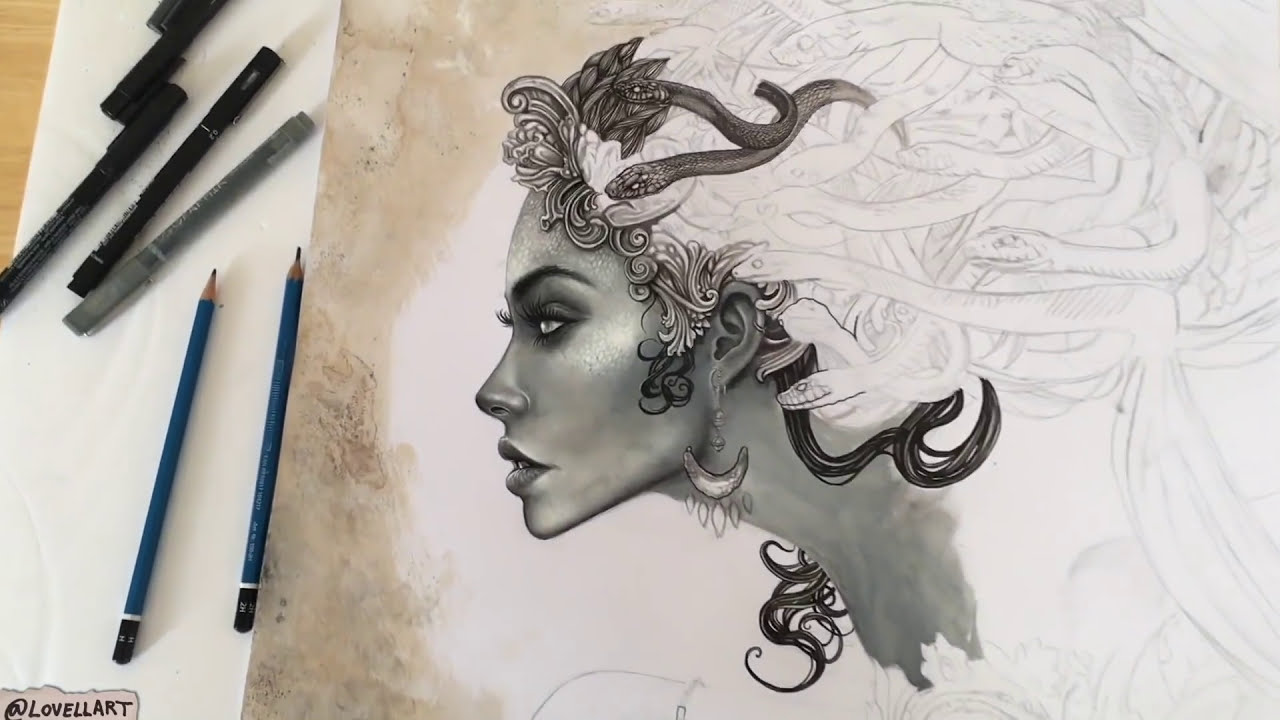 drawing medusa dark fantasy art tutorial by christopher lovell