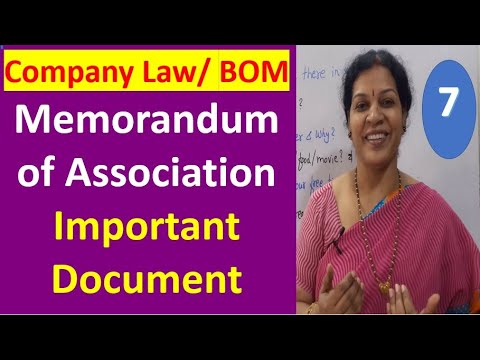 7. "Memorandum of Association - Important Document In formation of a Company" - Company Law/ BOM
