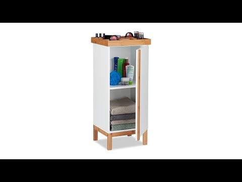 Badschrank mit Organizer weiß Braun - Weiß - Bambus - Holzwerkstoff - 35 x 80 x 30 cm