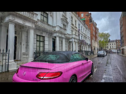 LONDON RAIN WALK ☔️ South Kensington to Knightsbridge, Luxury London Spring Walk 2024 | 4K HDR