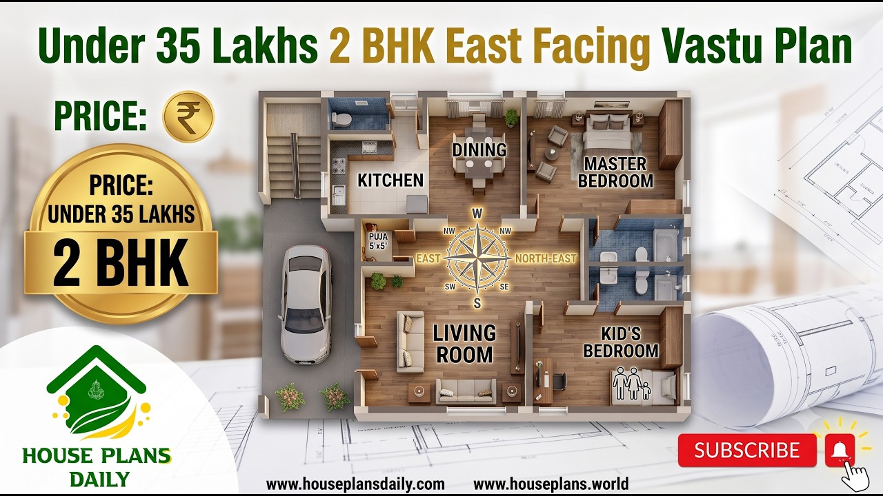 Under 35 Lakhs 2 BHK East Facing Vastu Plan | Budget Home Design