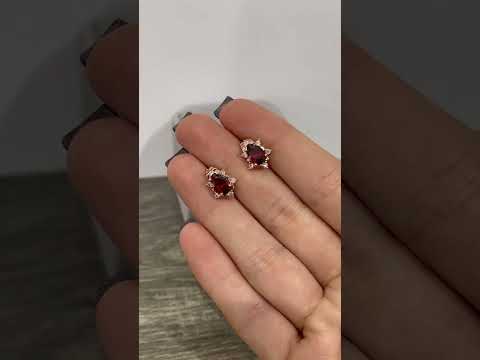 Подарок девушке серьги гвоздики "Рубиновые капли" медзолото 18К с цирконами в бархатной коробочке - фото 2 - id-p2006133595