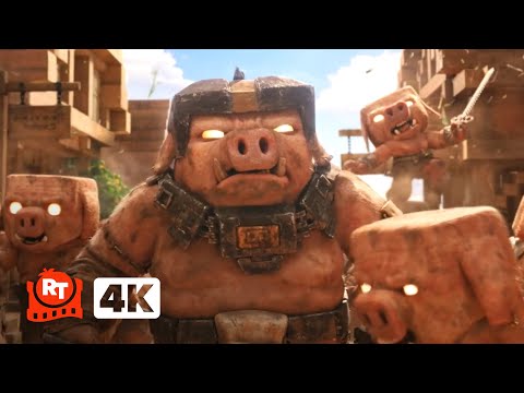 A Minecraft Movie (2025) 4K - Piglins Attack the Village | Movieclips