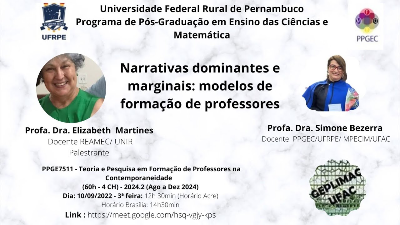 Palestra: Narrativas dominantes e marginais: modelos de formação de professores