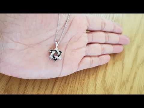 וידאו של תליון מגן דוד תלת מימד יהלומים שחורים ולבנים, 1.7סמ