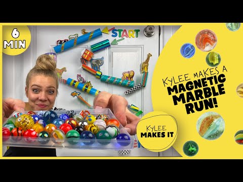 Kylee Makes a Magnetic Marble Run! DIY Marble Race with Cardboard Tubes & Magnets!