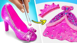 Pink Glittery Outfit with Clay And Crystals || FUN DIY for Ariel, Belle, and Elsa!👑🧜‍♀️