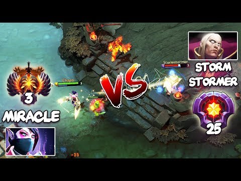 RANK 3 Miracle- Templar Assassin vs LVL 25 Invoker Spammer Stormstormer - Mid Battle Dota 2