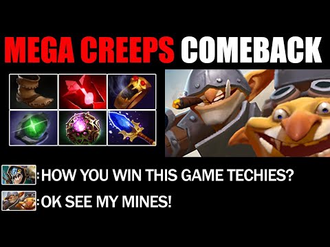 200 IQ Techies Mega Creeps Comeback - Epic Battle Fight Immortal Rank Dota 2