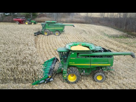 Harvesting Corn with Two John Deere Combines