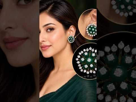 emerald green & diamond-style floral earrings – elegant statement jewellery