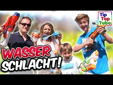 How a water fight escalates | NERF Super Soaker Family Battle | TipTapTube
