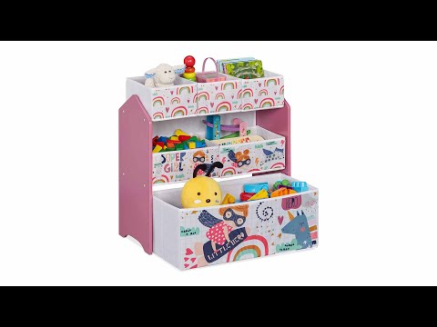 Kinderregal mit 6 Aufbewahrungsboxen Grün - Pink - Weiß - Holzwerkstoff - Kunststoff - Textil - 63 x 66 x 30 cm