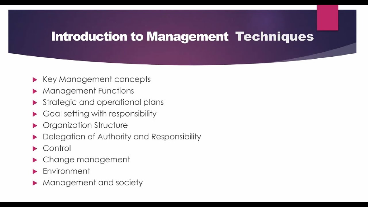 Introduction to Management Techniques Fundamentals