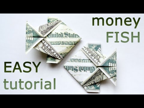 Very EASY Money FISH Origami 1 Dollar Tutorial DIY Folded No glue and tape