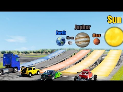 Which Ramp with Different Gravity Give Highest Jump?(earth, moon, jupiter, mars) - Beamng drive