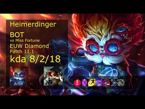 Heimerdinger Bot & Pantheon vs Miss Fortune & Nautilus - EUW Diamond 8/2/18 Patch 11.1 Gameplay