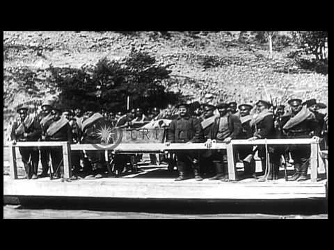 Russian troops cross the San River on the offensive in Galicia during World War I...HD Stock Footage