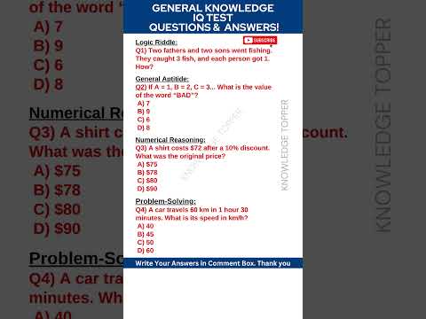 4 IQ Aptitude TEST General Knowledge Questions and Answers Quiz