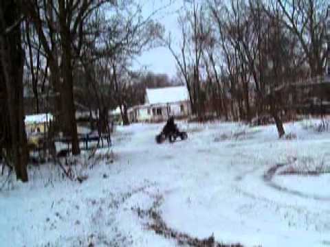 Harley Davidson Vrod v rod turbo fun in the snow 4 wheeler