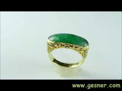 Jade Art Deco 18K Yellow Gold Ring - J34891