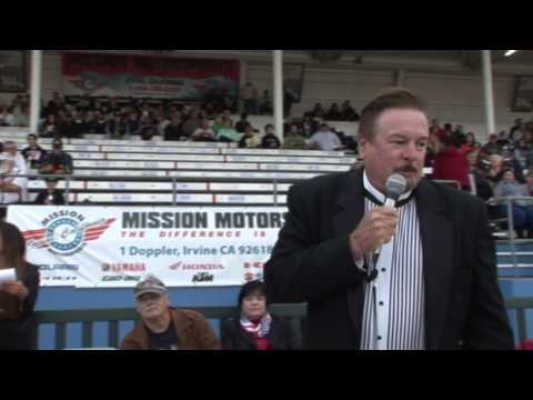 Terry Ike Clanton on the mic at Costa Mesa Speedway May 16th 2015