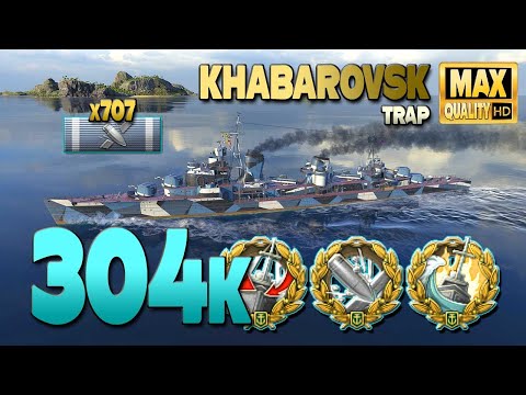 Destroyer Khabarovsk: 303k on map Trap - World of Warships