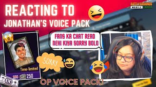 Reacting to Jonathan's voice pack in BGMI 😂 || BGMI funny moments OP voice pack