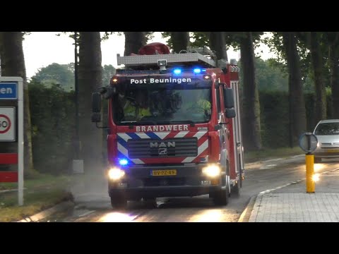 Prio 1 Brandweer Beuningen TS 08-4231 met spoed naar Stormschade in Ewijk