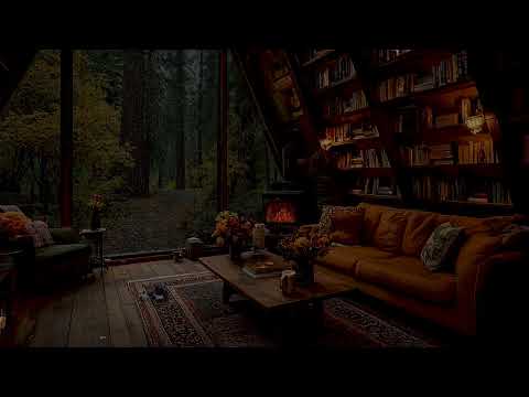 Rainy Autumn Day with Crackling Fireplace in a Cozy Hut Ambience - Relax, Sleep or Study
