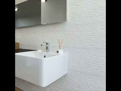 Carrelage mur Laponie décor vague Blanc mat rectifié 30x90 cm