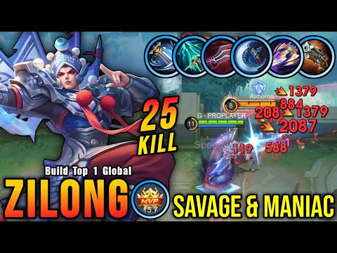 SAVAGE & MANIAC!! Zilong Maximum Damage Build Insane 25 Kills!! - Build Top 1 Global Zilong ~ MLBB