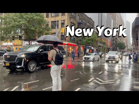 Heavy Rain Walk NYC - Walking In Rainstorm Manhattan New York
