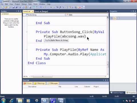 Visual Basic 2010 Express Tutorial 21 - Playing Sound Files - SpeakABCs 5/11