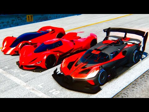 Bugatti Bolide GTR Concept vs Ferrari Piero LM 2025 vs Ferrari Marte 2050 Concept at Drag Race 24 KM