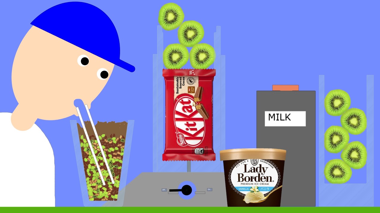 【Algodoo】Trying KitKat and Kiwi Shake!｜キットカットとキウイのシェイクを作って飲んでみた