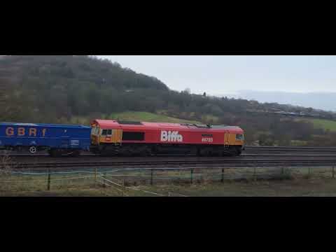 66 783 working the 6G89 1548 Hindlow Gbrf to Hams Hall Gbrf at New Mills S Junction.