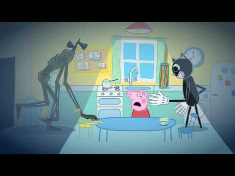 Cartoon Cat and Siren Head Attacked Peppa Pig at Night