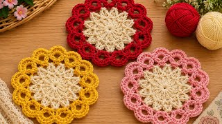 Easy Crochet Flower Coaster Tutorial Part 1 🌸 Beautiful Round Coaster Pattern for Beginners DIY