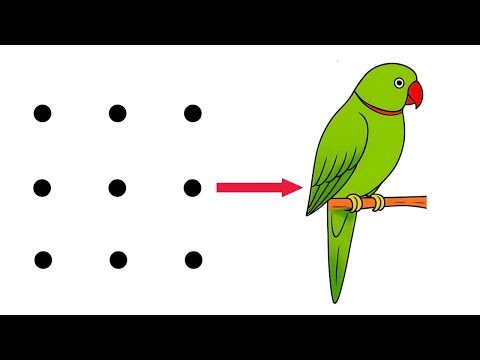 How to draw beautiful bird drawing from 9 dots | colorful parrot drawing easy