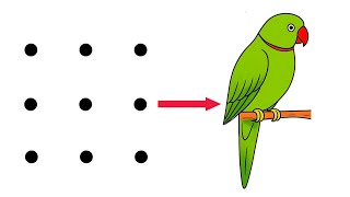 How to draw beautiful bird drawing from 9 dots | colorful parrot drawing easy