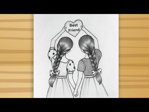 BFF Drawing - Two best friend girl drawing/ easy drawing for Friendship / Friendship day drawing 