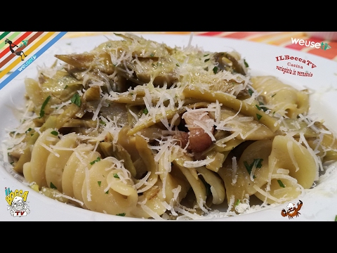 373 - Fusilli carciofi e guanciale...fatti in modo artigianale!! (pasta facile con carne e verdure)