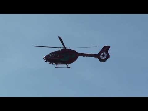 Welsh Air Amblance flying low over Pontins in Prestatyn