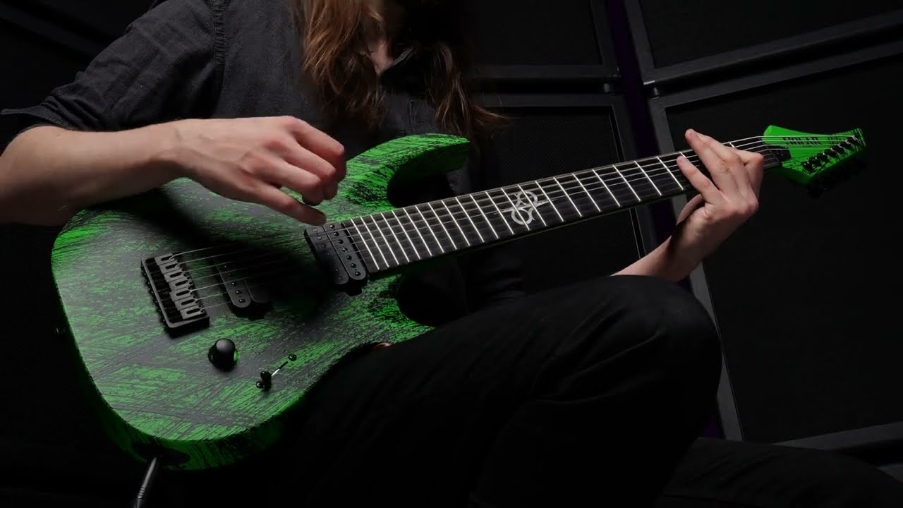 Solar A2.7GN Canibalismo+ 7-String Electric Guitar - Green Neon Open Pore / Blood Splatter Matte